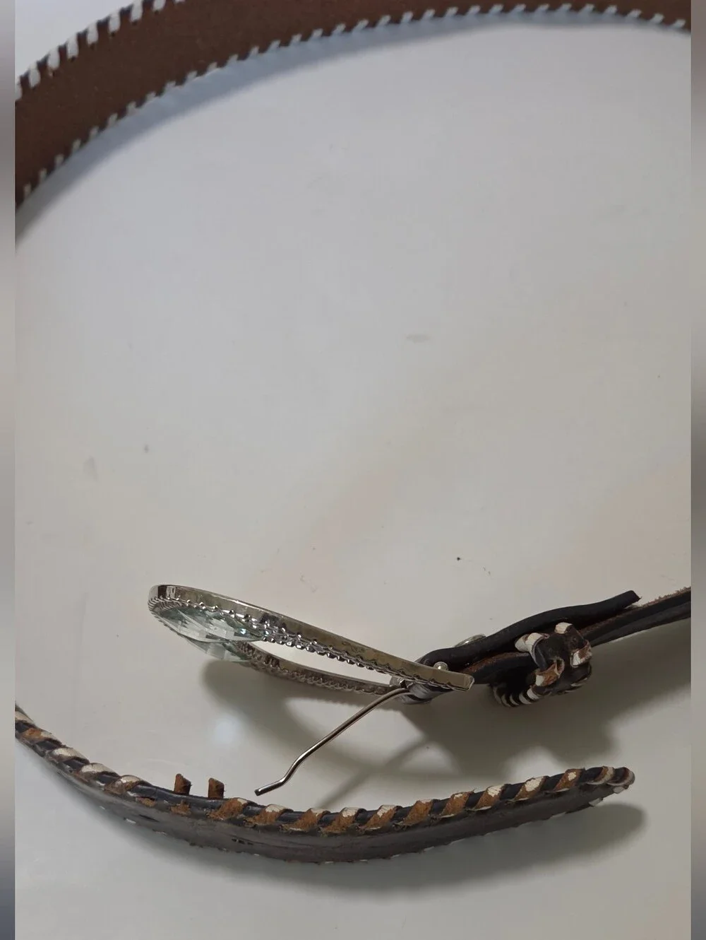 Nocona Brown Leather Belt with Rhinestone Buckle & Embroidery Scroll Size L